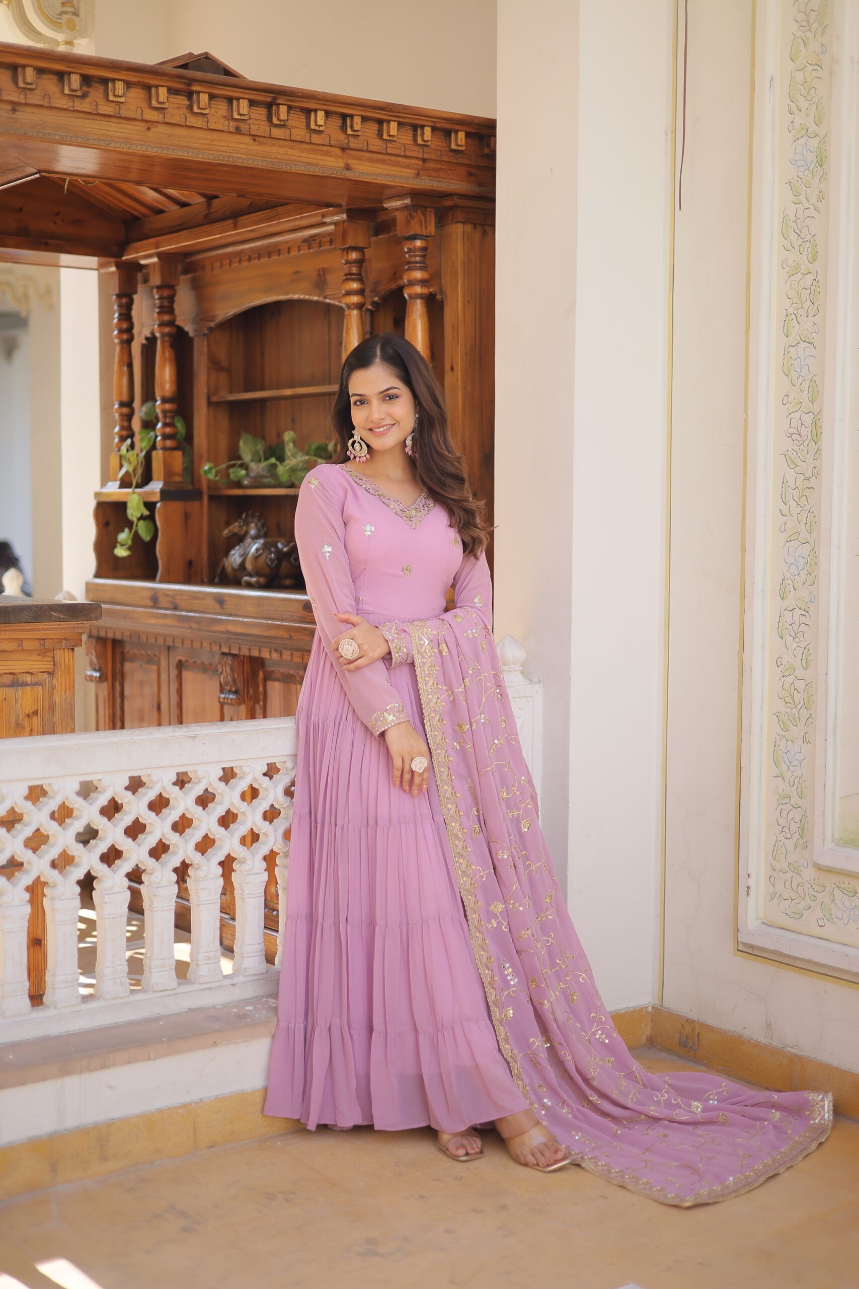 Faux Georgette Gown with Embroidered Dupatta