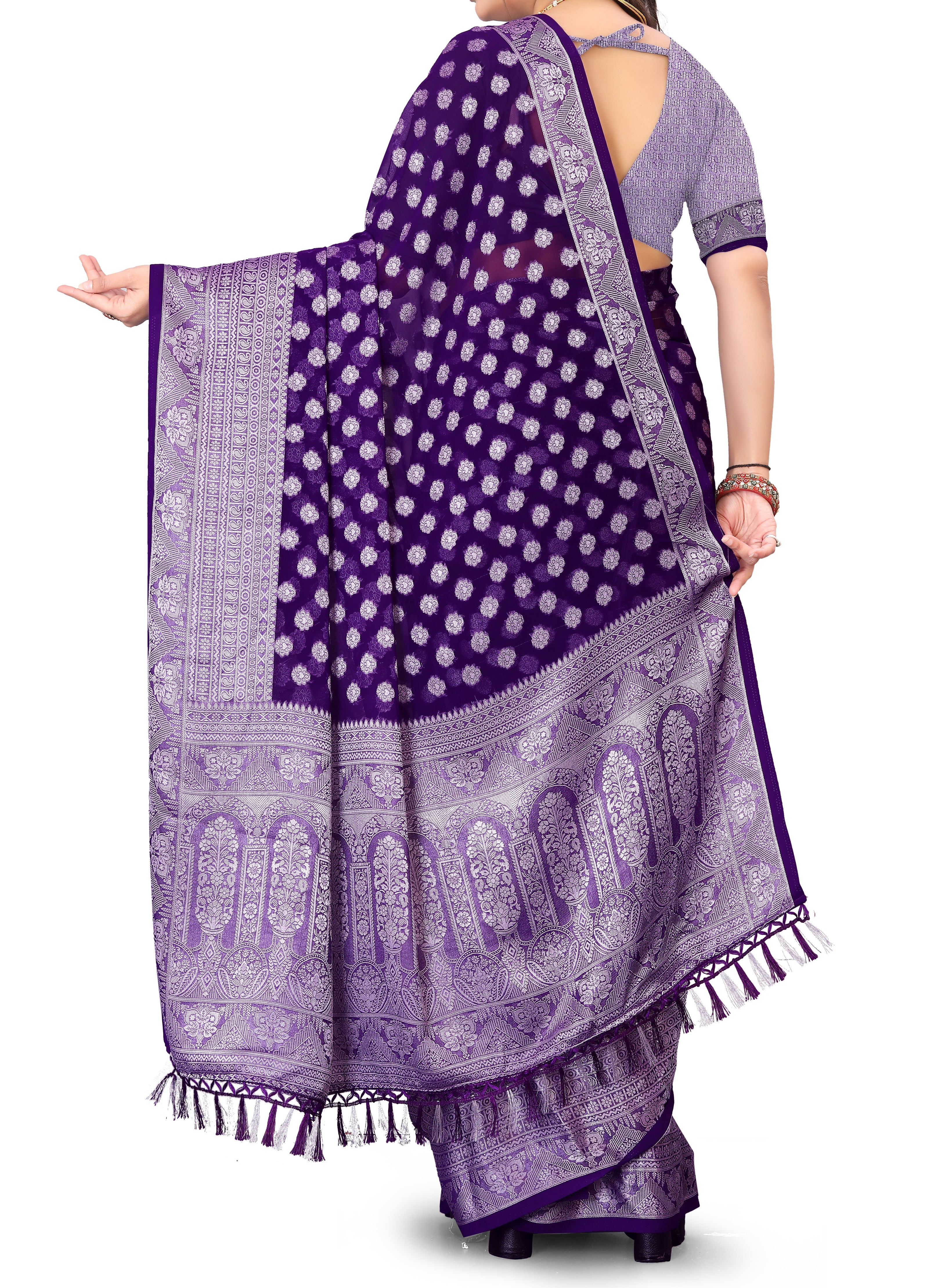 The Aarohi Saree: Violet Soft Silk Jacquard Buti Saree