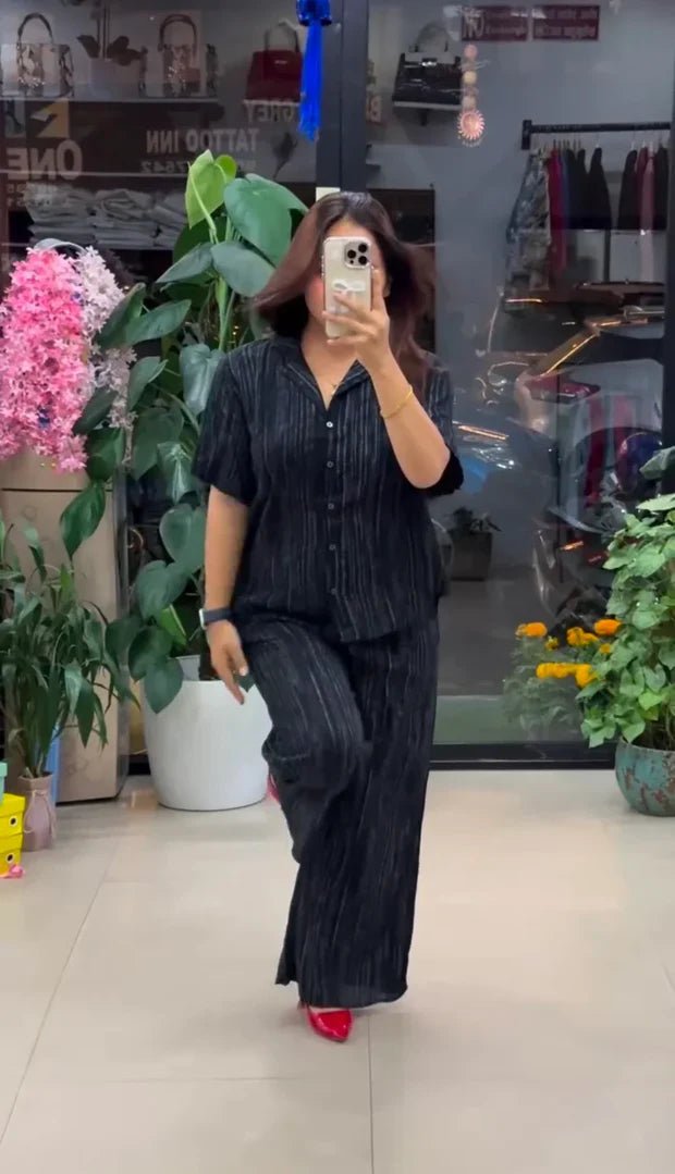 Black Pure Linen Co - ord Set - Chhorii Fashion