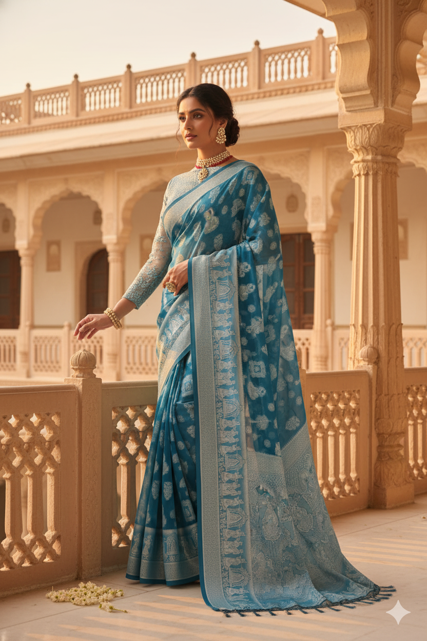 The Ananya Saree: Fox Georgette Rich Pallu Saree (Zari Woven)