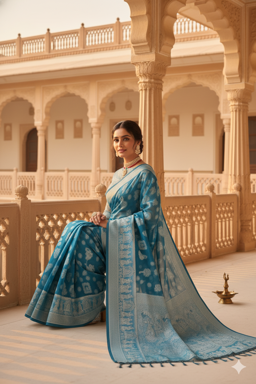 The Ananya Saree: Fox Georgette Rich Pallu Saree (Zari Woven)