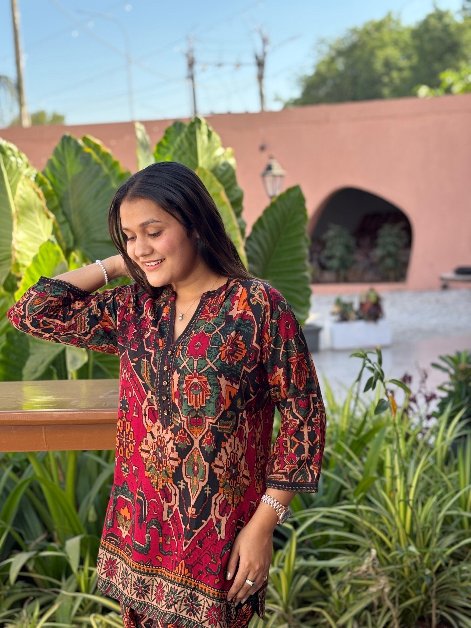 Premium Rayon Ajrak Print Crop Top & Palazzo Set - Chhorii Fashion