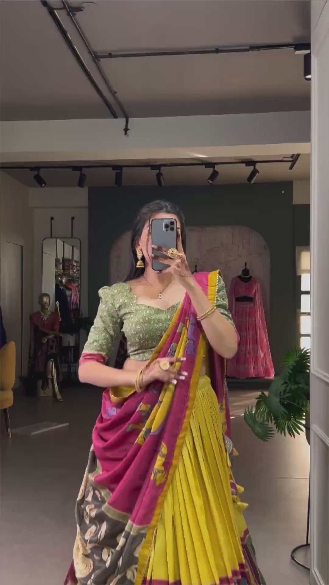 Vaishnavi Tasar Silk Kalamkari Lehenga Choli