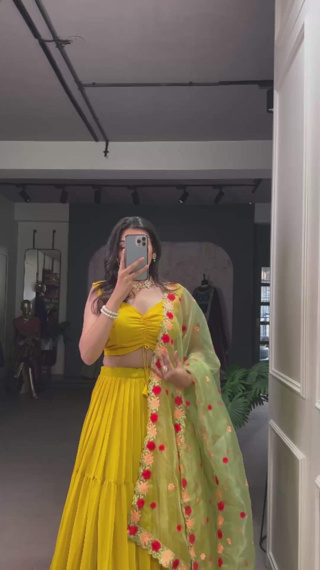 Mustard Georgette Plain Lehenga