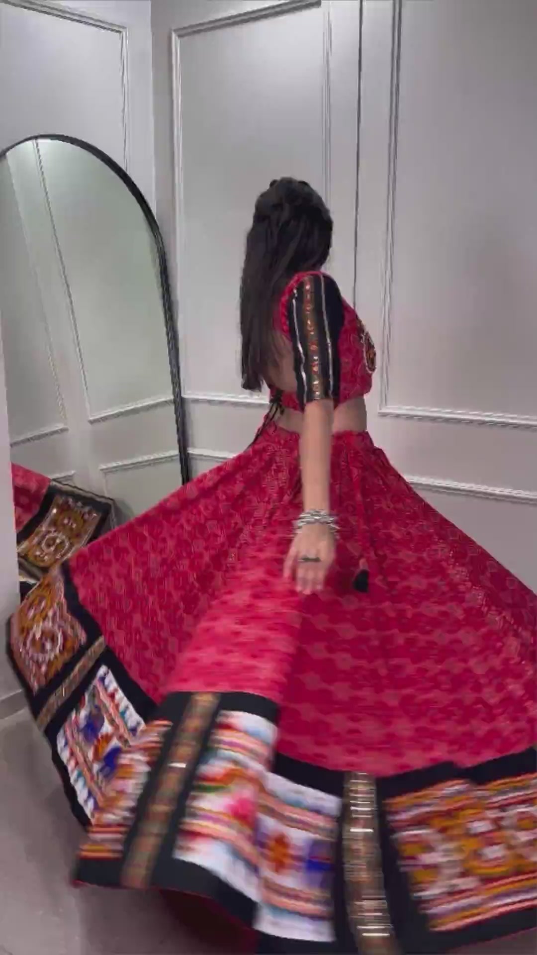 Red Gamthi Work Pure Cotton Navratri Lehenga Choli