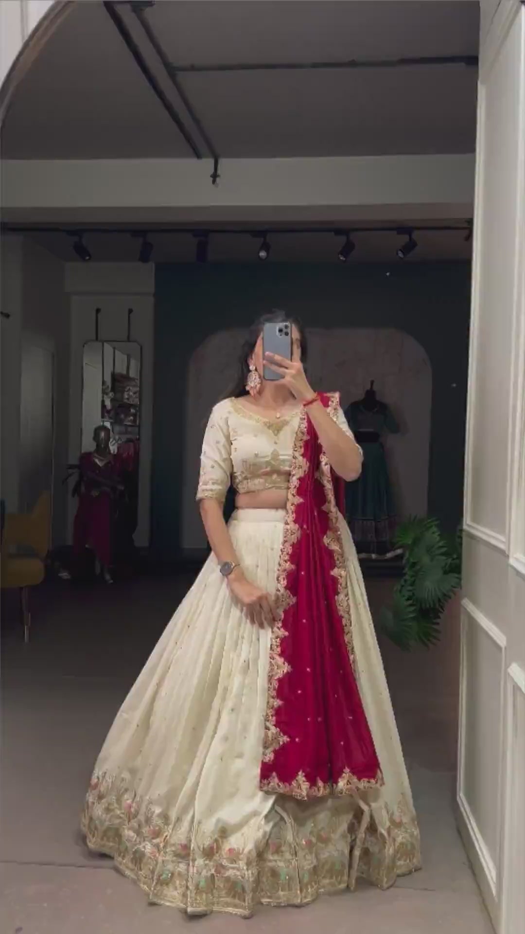 Vichitra Silk Sequins &amp; Thread Embroidery Lehenga