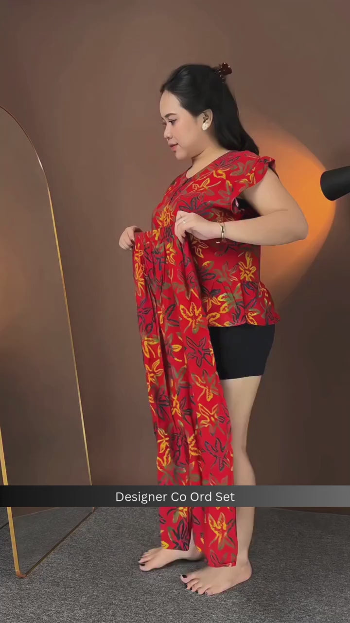 Red Floral Printed Co-Ord Set for Women