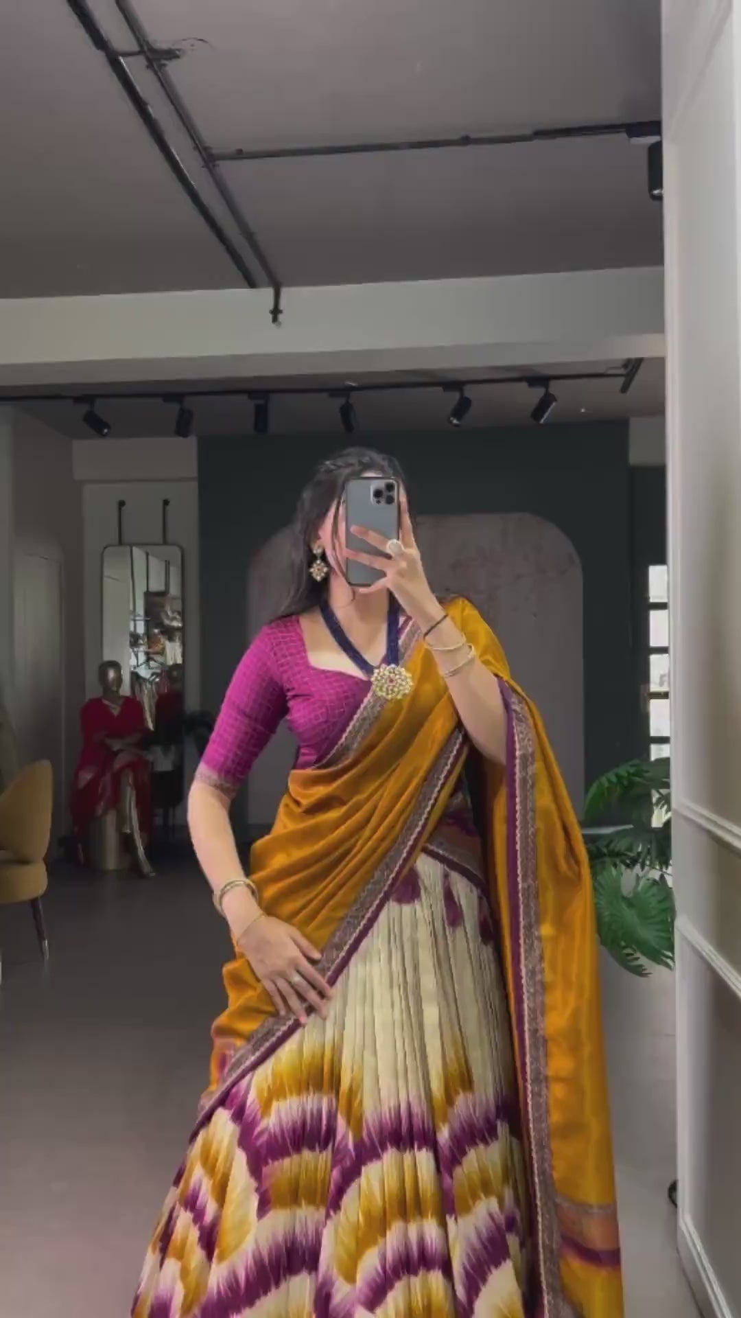 Tasar Silk Tie-Dye Lehenga Choli With Printed Dupatta