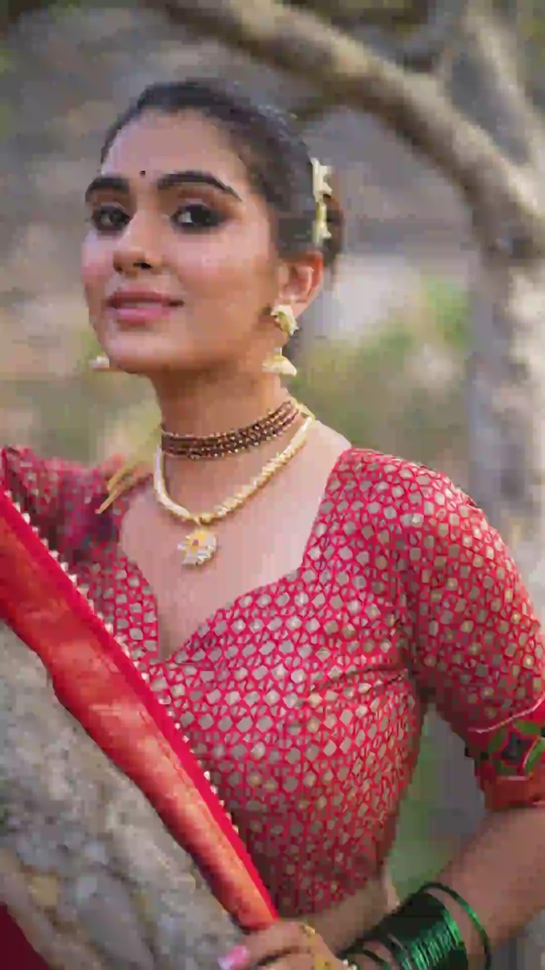 Tussar Silk Printed Red Lehenga Choli 🌷