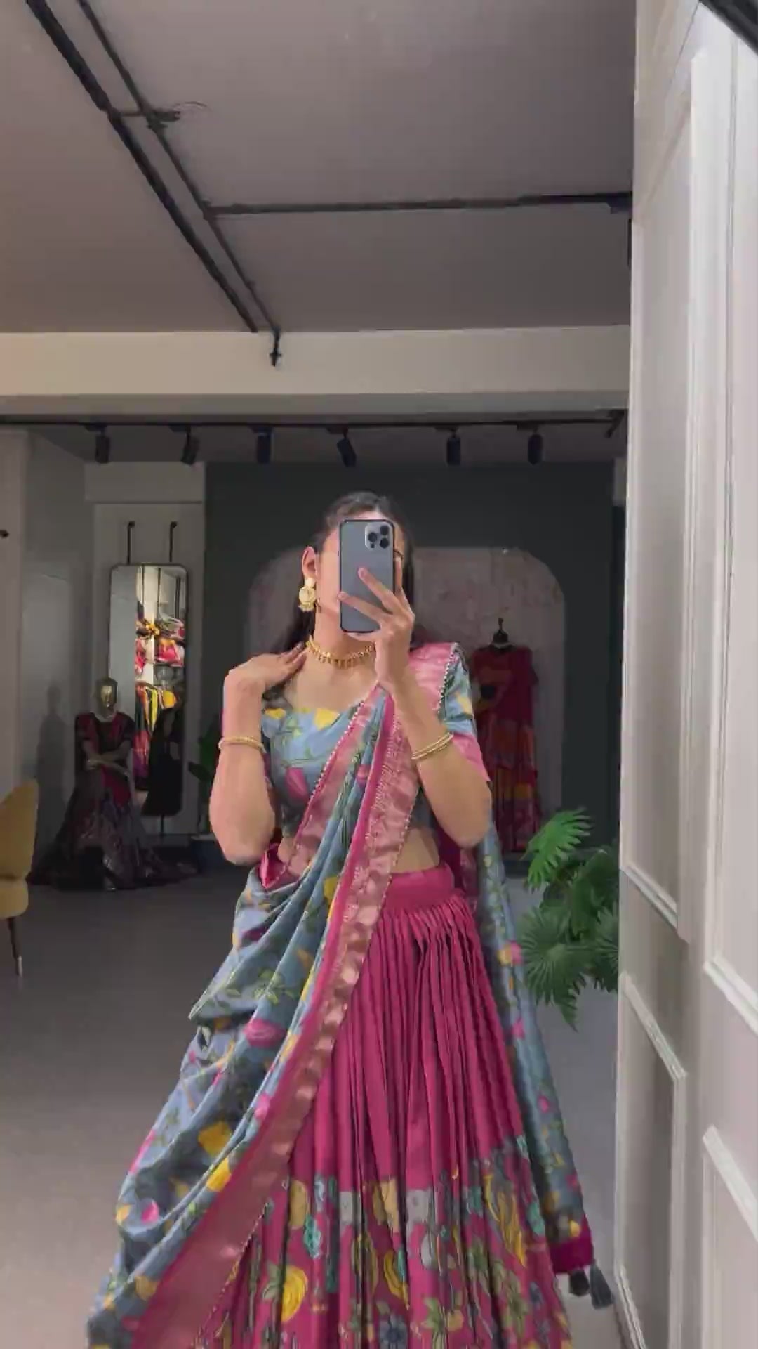 Akanksha Dola Silk Kalamkari Lehenga Choli