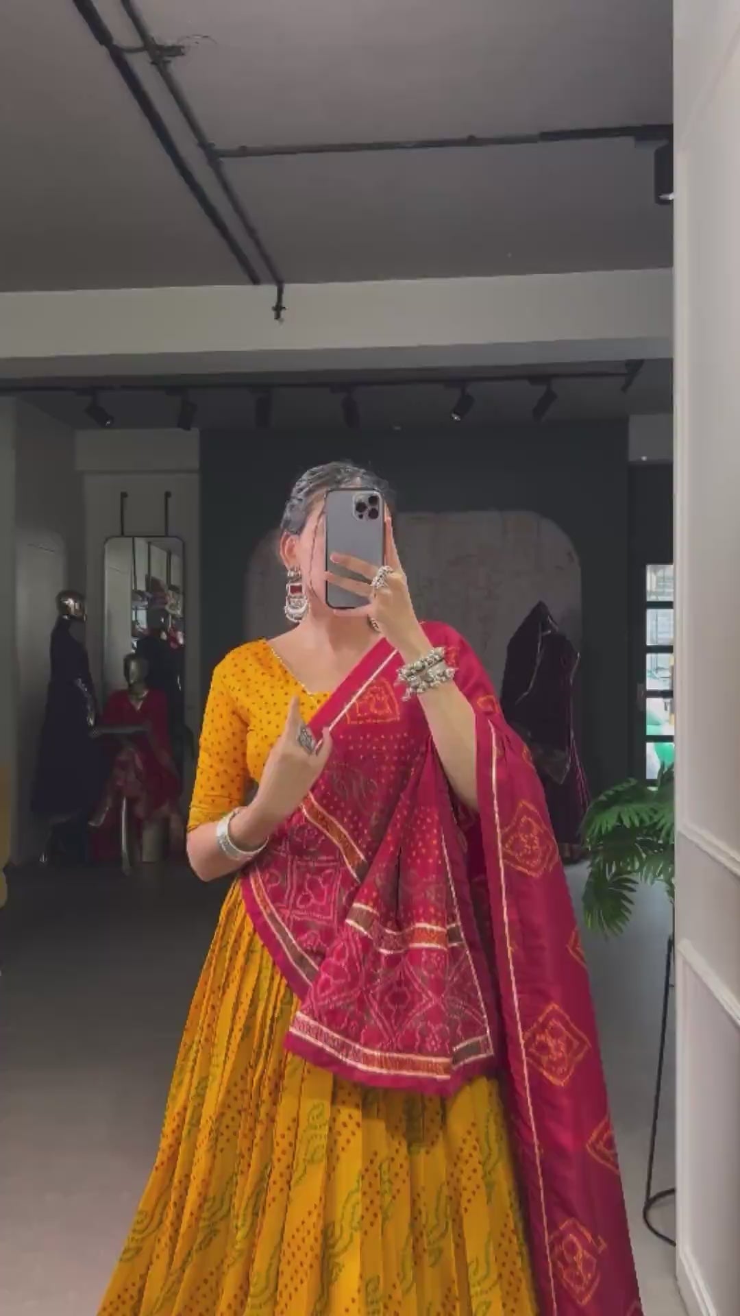 Gauri Garba Glory Tasar Silk Bandhej Lehenga Set