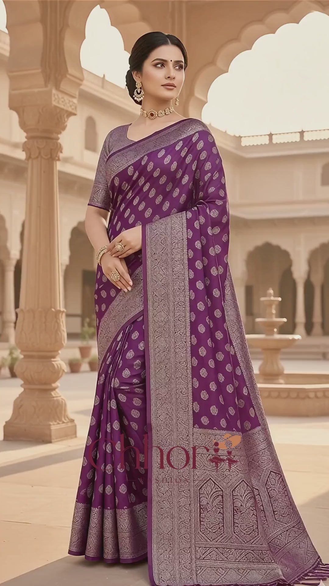 The Kaira Saree: Purple Zari Buti Georgette Saree with Jacquard Blouse