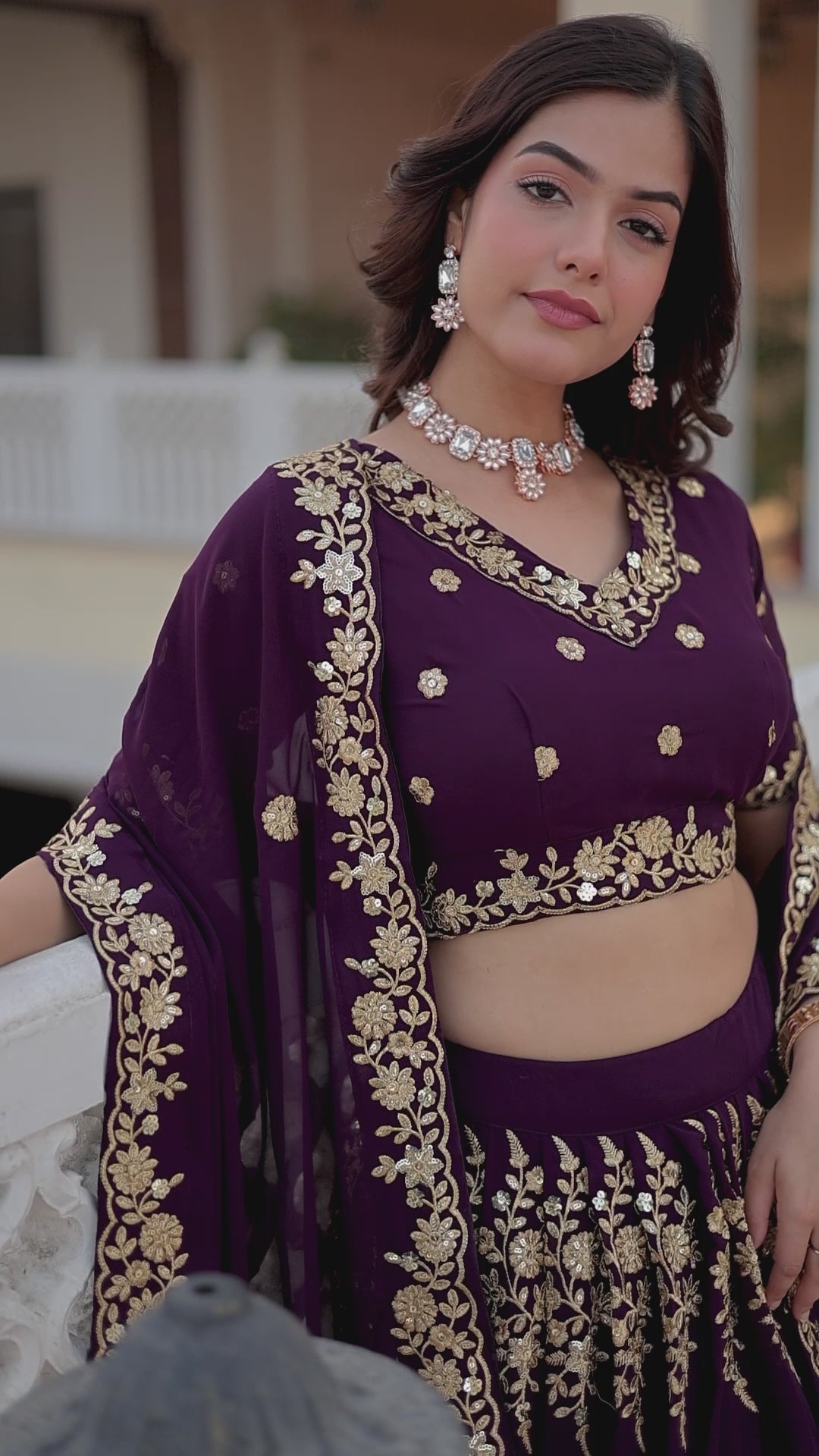 Festive Wine Embroidered Lehenga