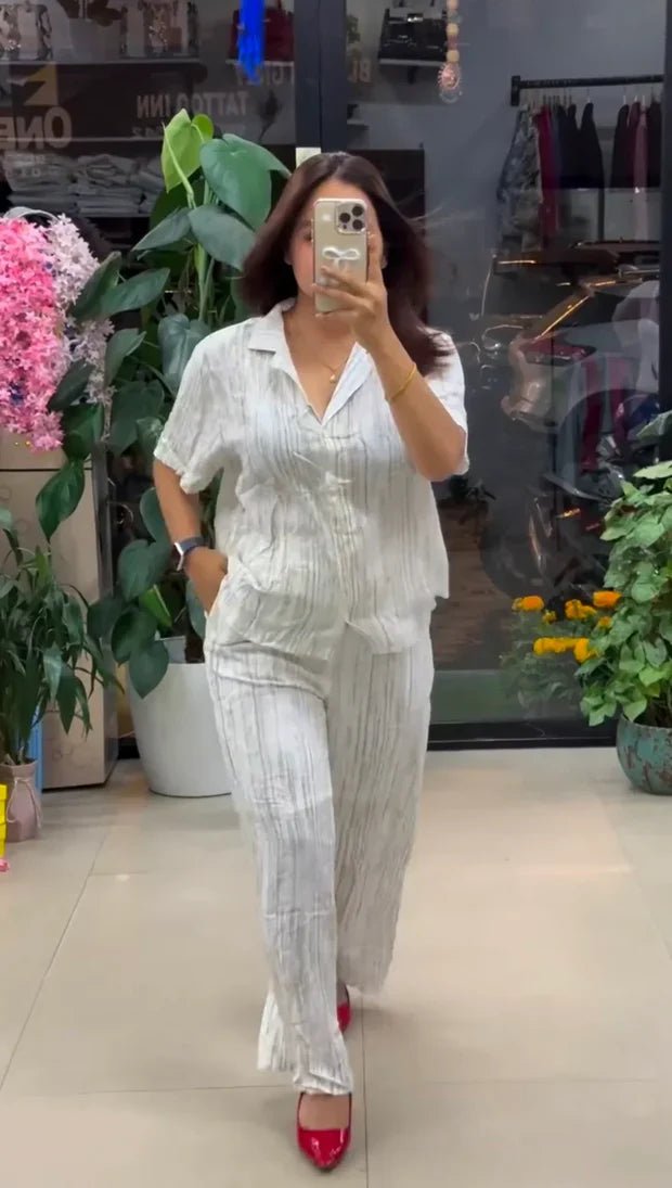 White Pure Linen Co - ord Set - Chhorii Fashion
